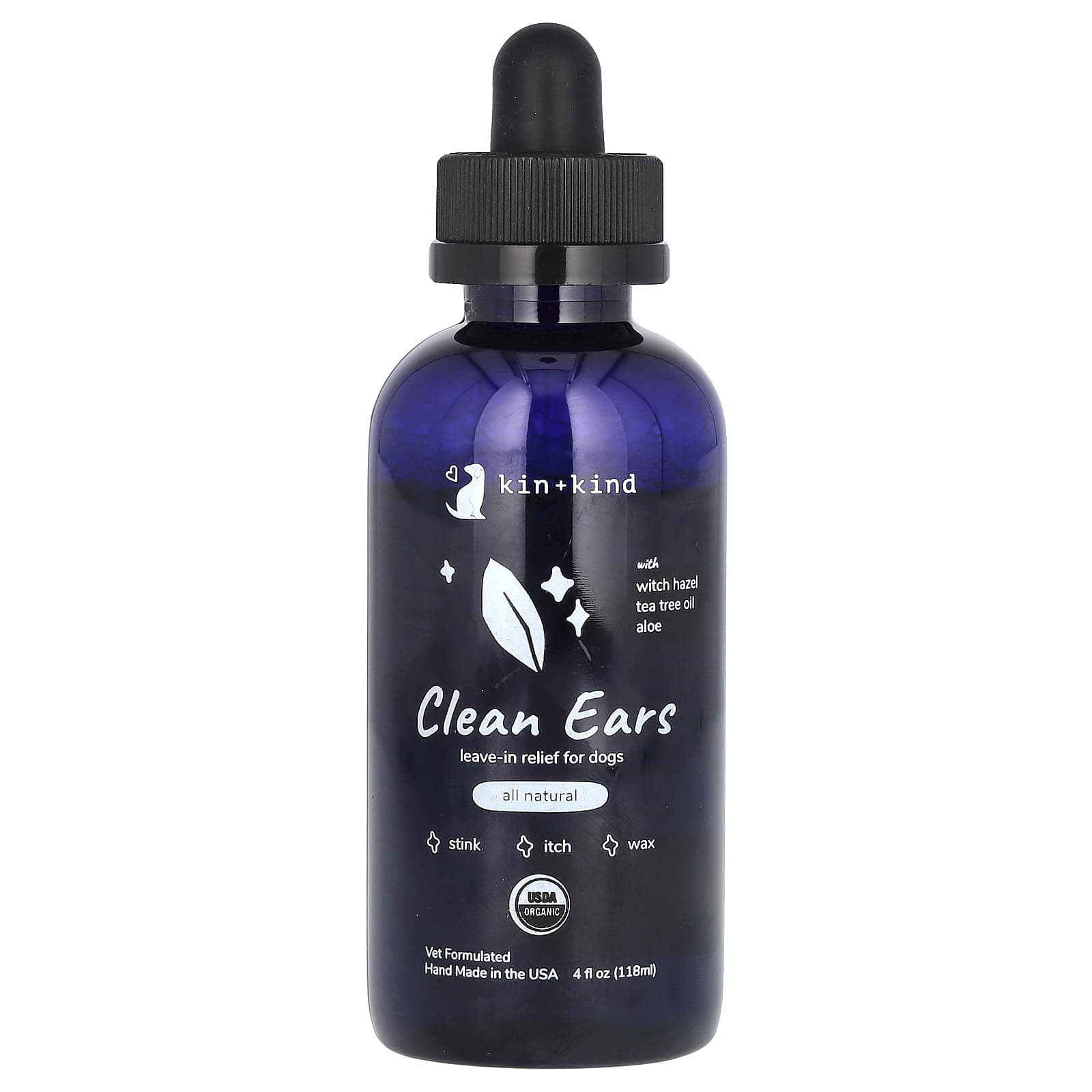 Kin+Kind, Clean Ears, Leave-In Relief for Dogs, 4 fl oz (118 ml) - Image 1