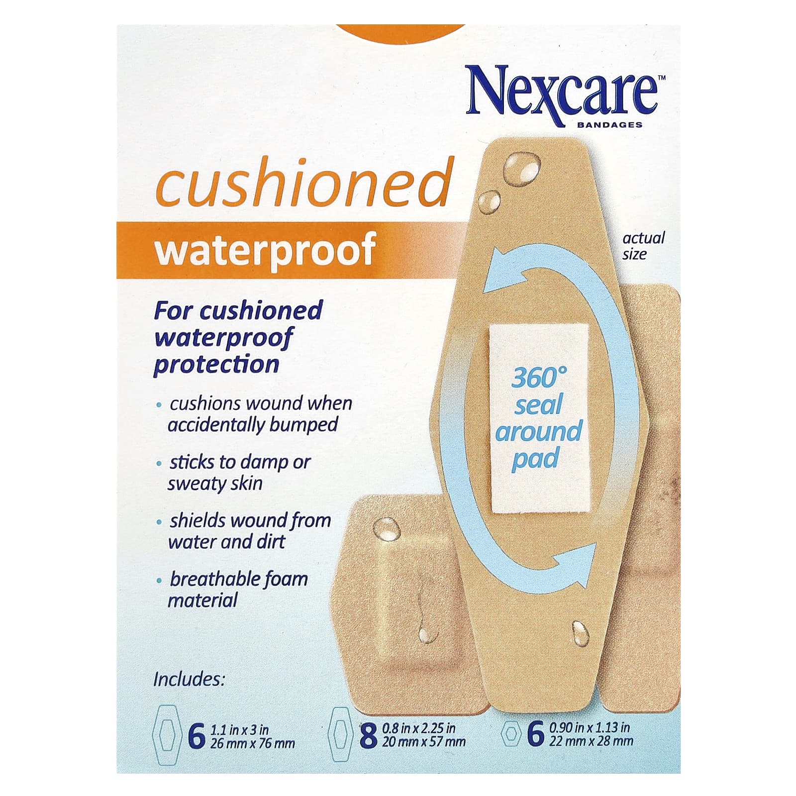 Nexcare, Cushioned Waterproof Bandages, 20 Assorted Sizes - Image 2