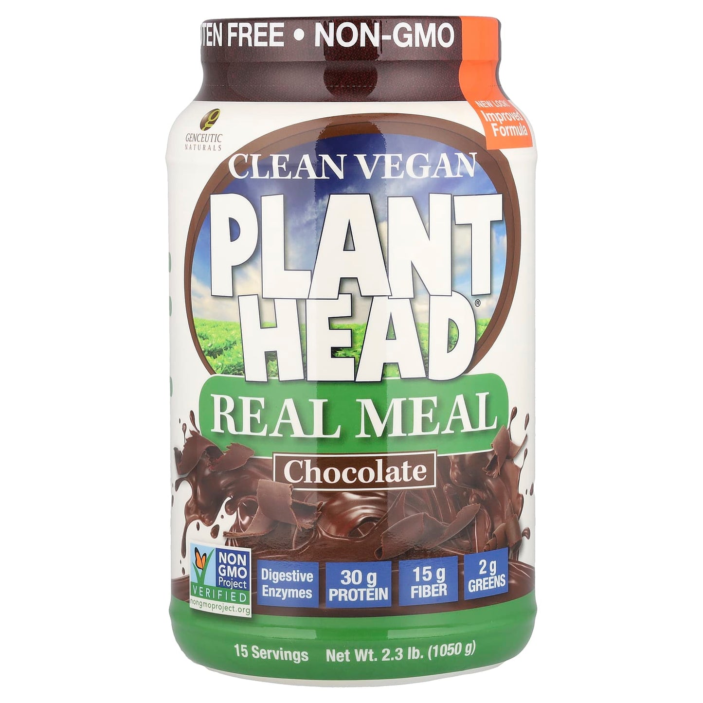 Genceutic Naturals Plant Head Clean Vegan Meal Replacement, Chocolate, 2.3 lb - Image 1