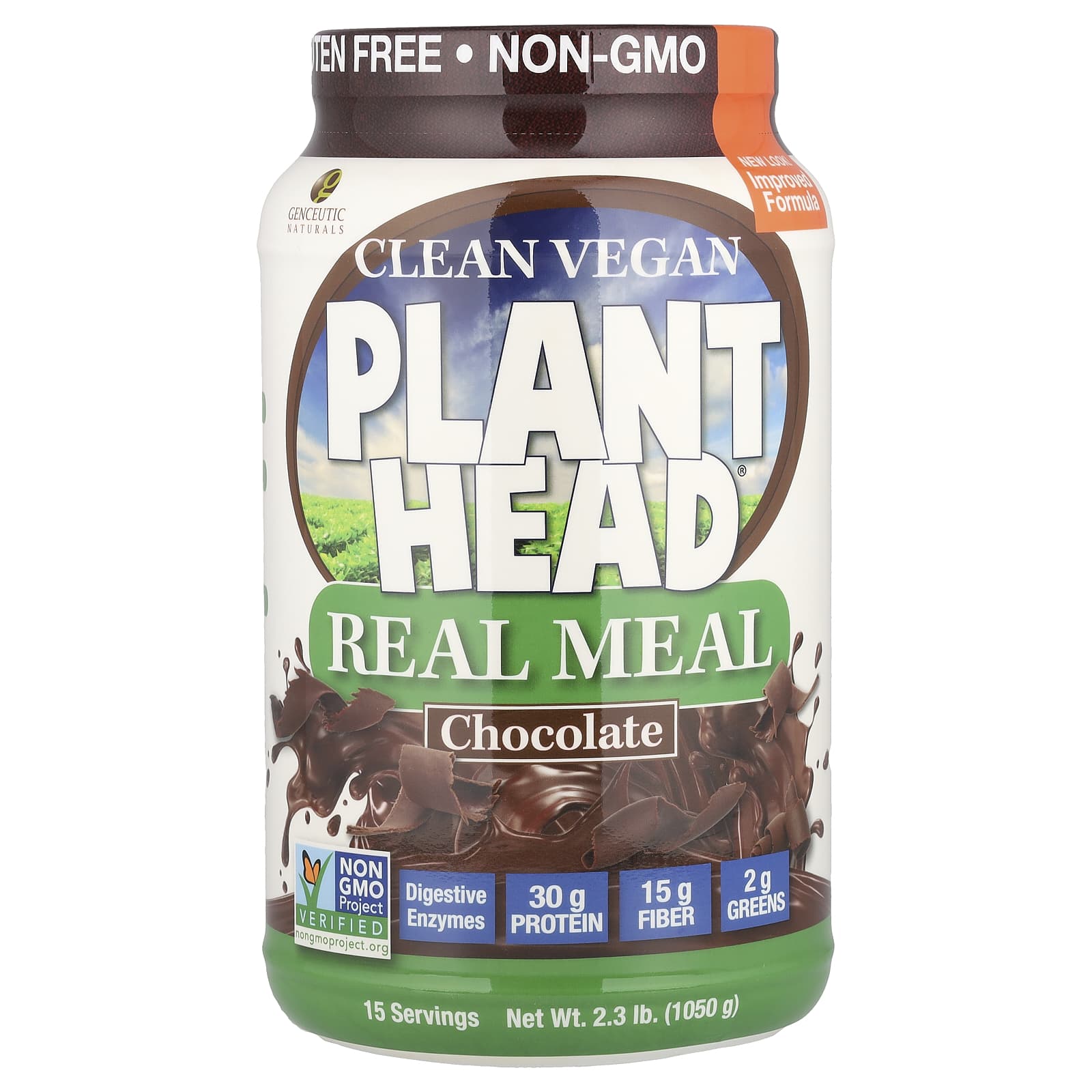Genceutic Naturals Plant Head Clean Vegan Meal Replacement, Chocolate, 2.3 lb - Image 1
