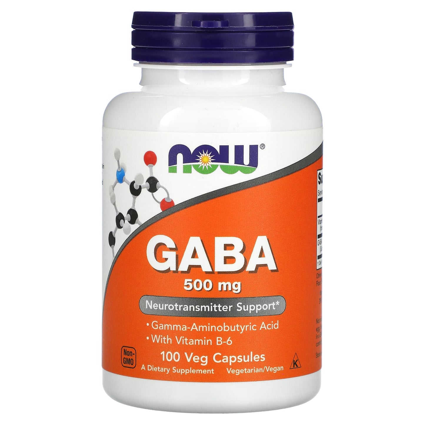 NOW Foods, GABA with Vitamin B-6, 500 mg, 100 Veg Capsules - Image 1