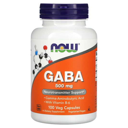 NOW Foods, GABA with Vitamin B-6, 500 mg, 100 Veg Capsules - Image 1