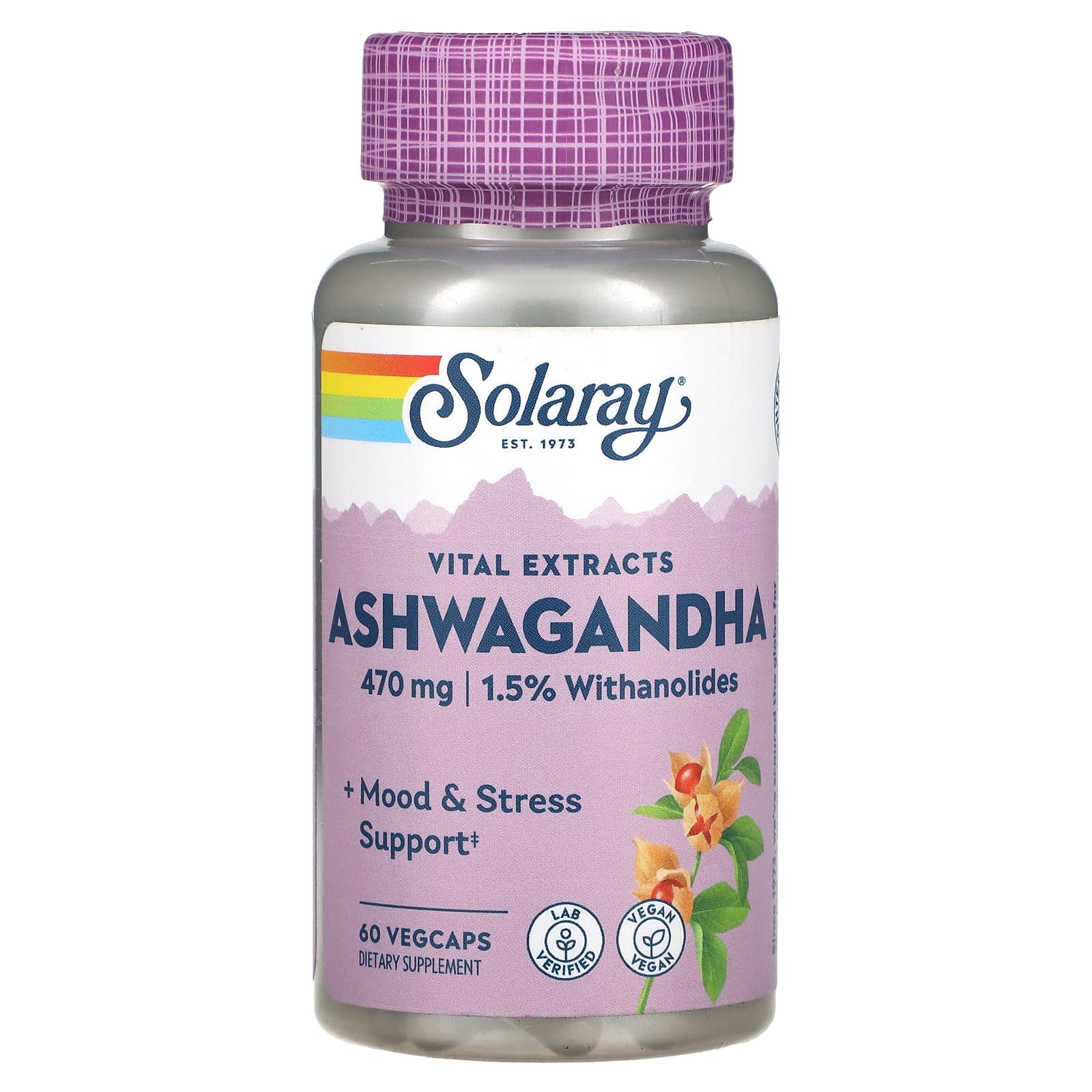 Solaray, Ashwagandha, 470 mg, 60 VegCaps - Image 1