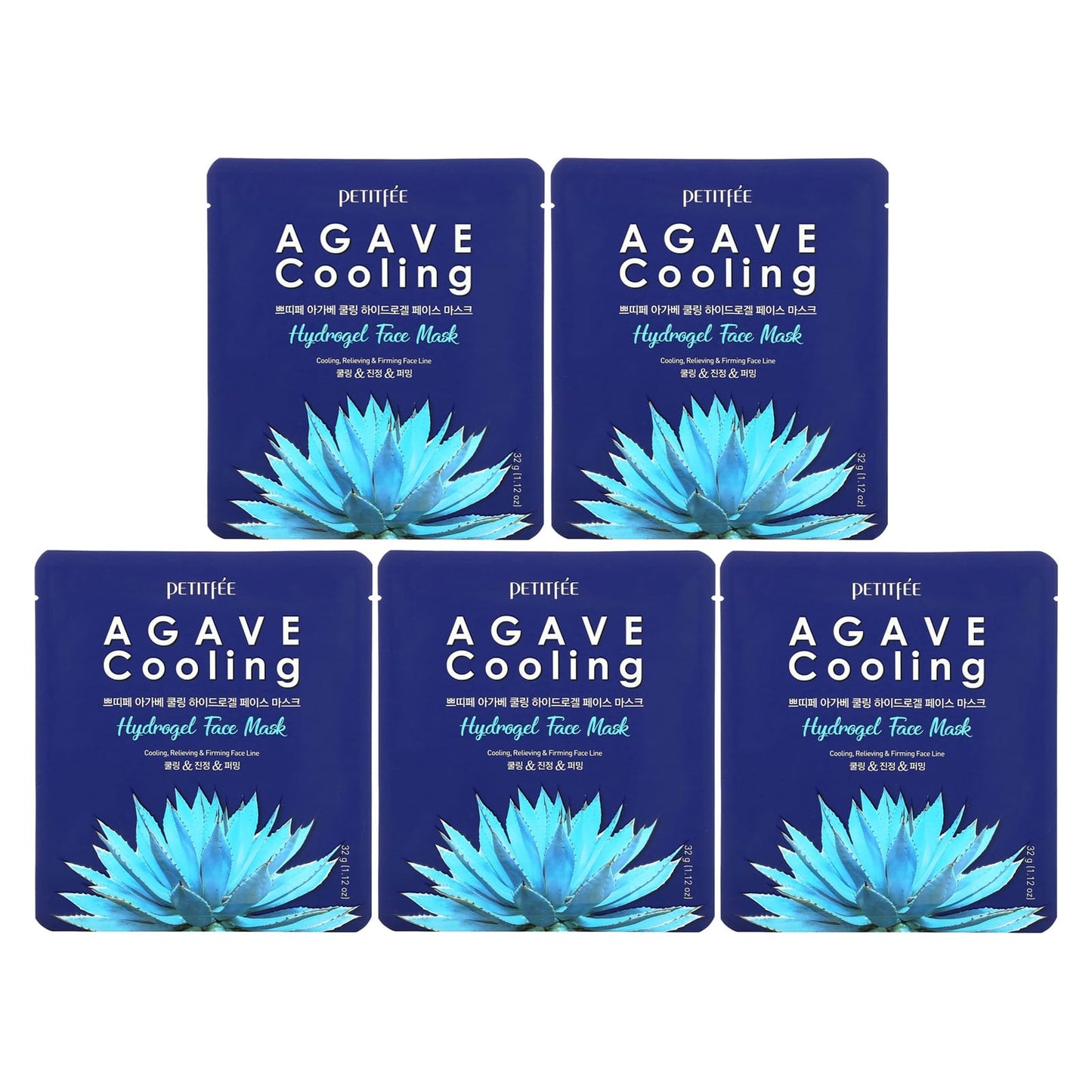 Petitfee, Agave Cooling Hydrogel Beauty Face Mask, 5 Sheets, 1.12 oz (32 g) Each - Image 1