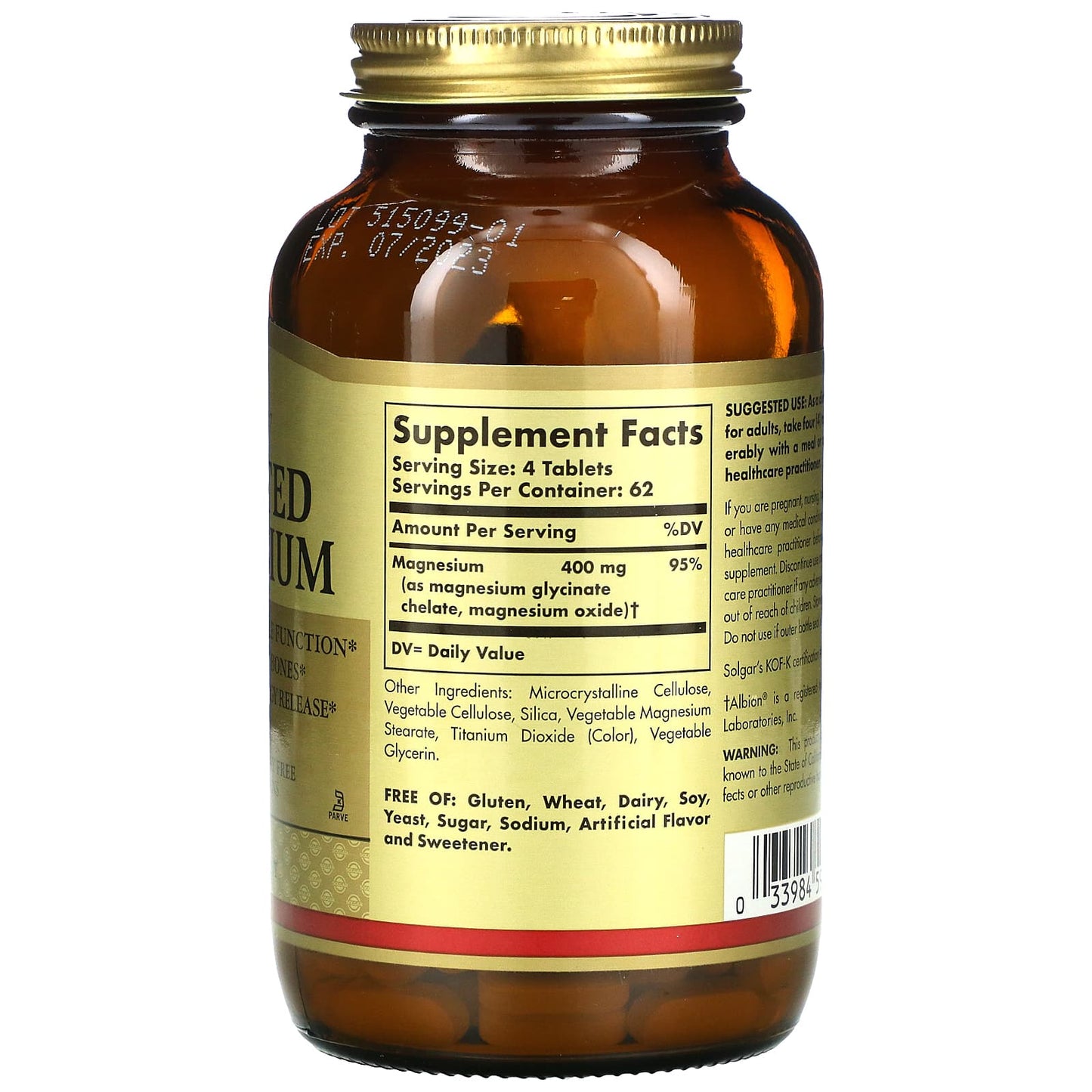 Solgar, Chelated Magnesium, 250 Tablets (100 mg Per Tablet) - Image 2