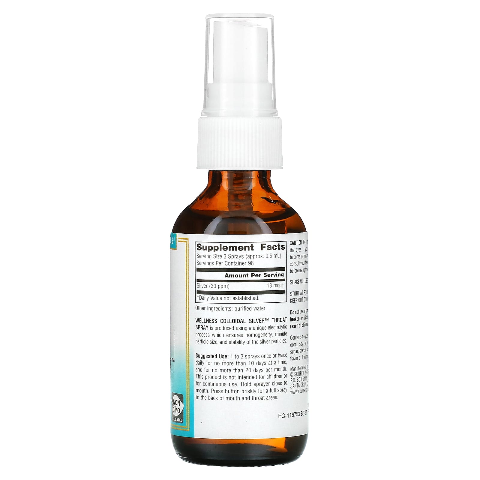Source Naturals, Wellness Colloidal Silver™ Throat Spray, 30 PPM, 2 fl oz (59.14 ml)