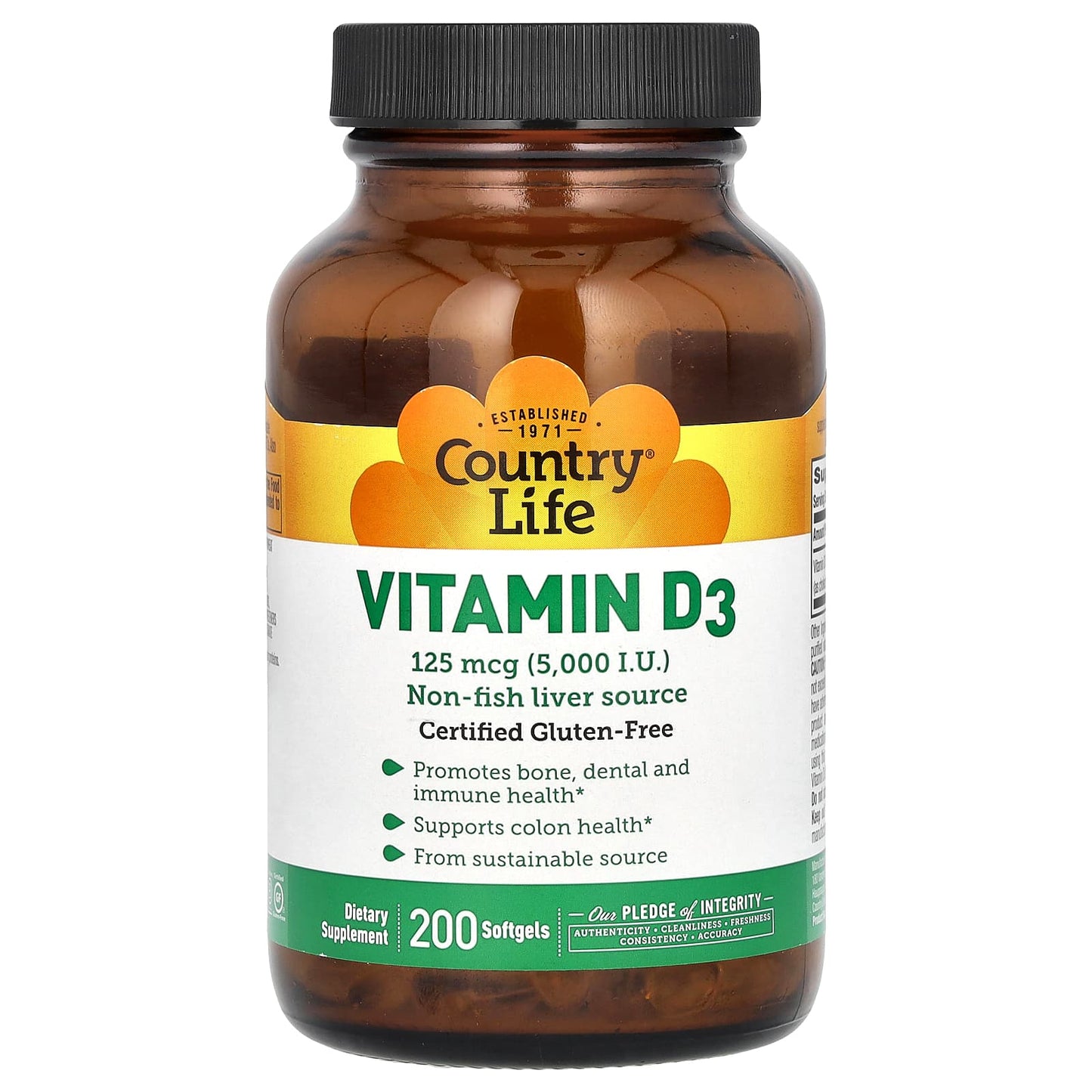 Country Life Vitamin D3 5,000 IU 200 Softgels for Bone Health - Image 1