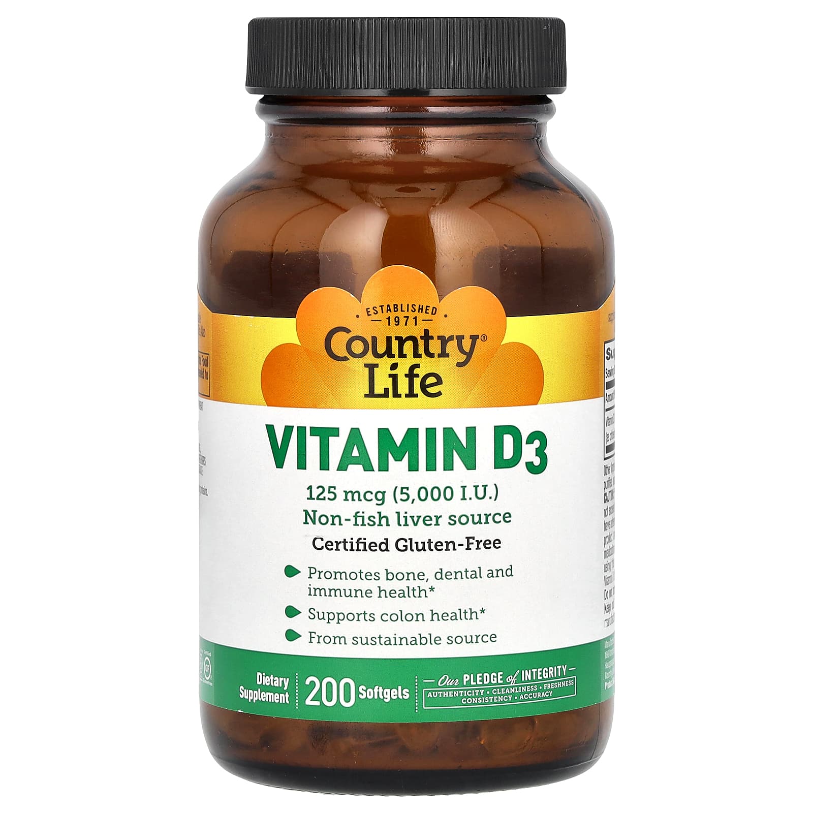 Country Life Vitamin D3 5,000 IU 200 Softgels for Bone Health - Image 1