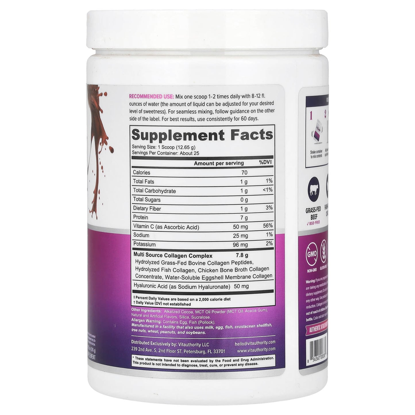 Vitauthority, Multi Collagen Protein+, Chocolate Swirl, 11.15 oz (316 g) - Image 2