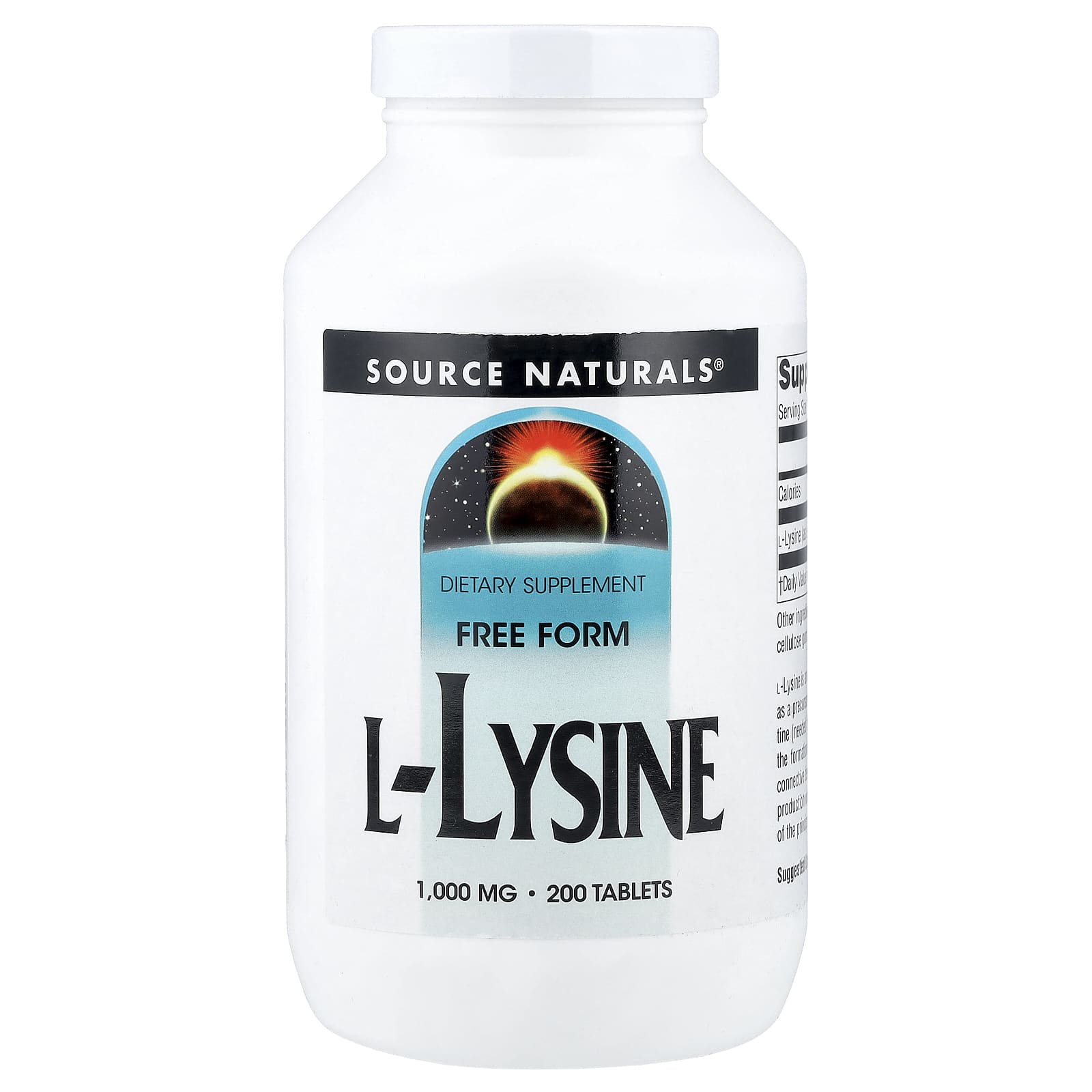 Source Naturals, L-Lysine, 1,000 mg, 200 Tablets - Image 1