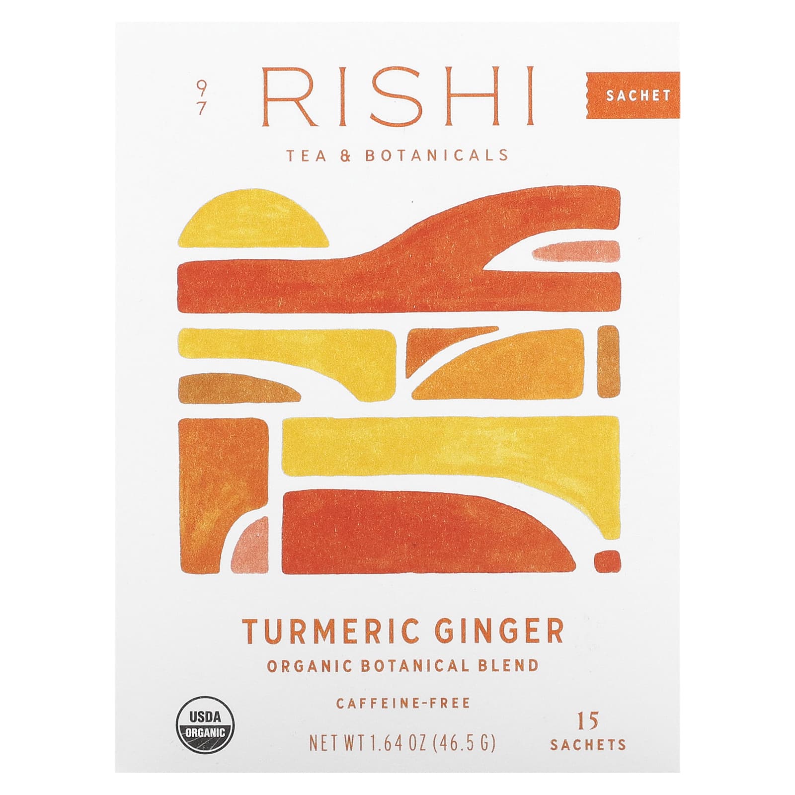 Rishi Tea, Organic Botanical Blend, Turmeric Ginger, Caffeine-Free, 15 Sachets, 1.64 oz (46.5 g) - Image 1