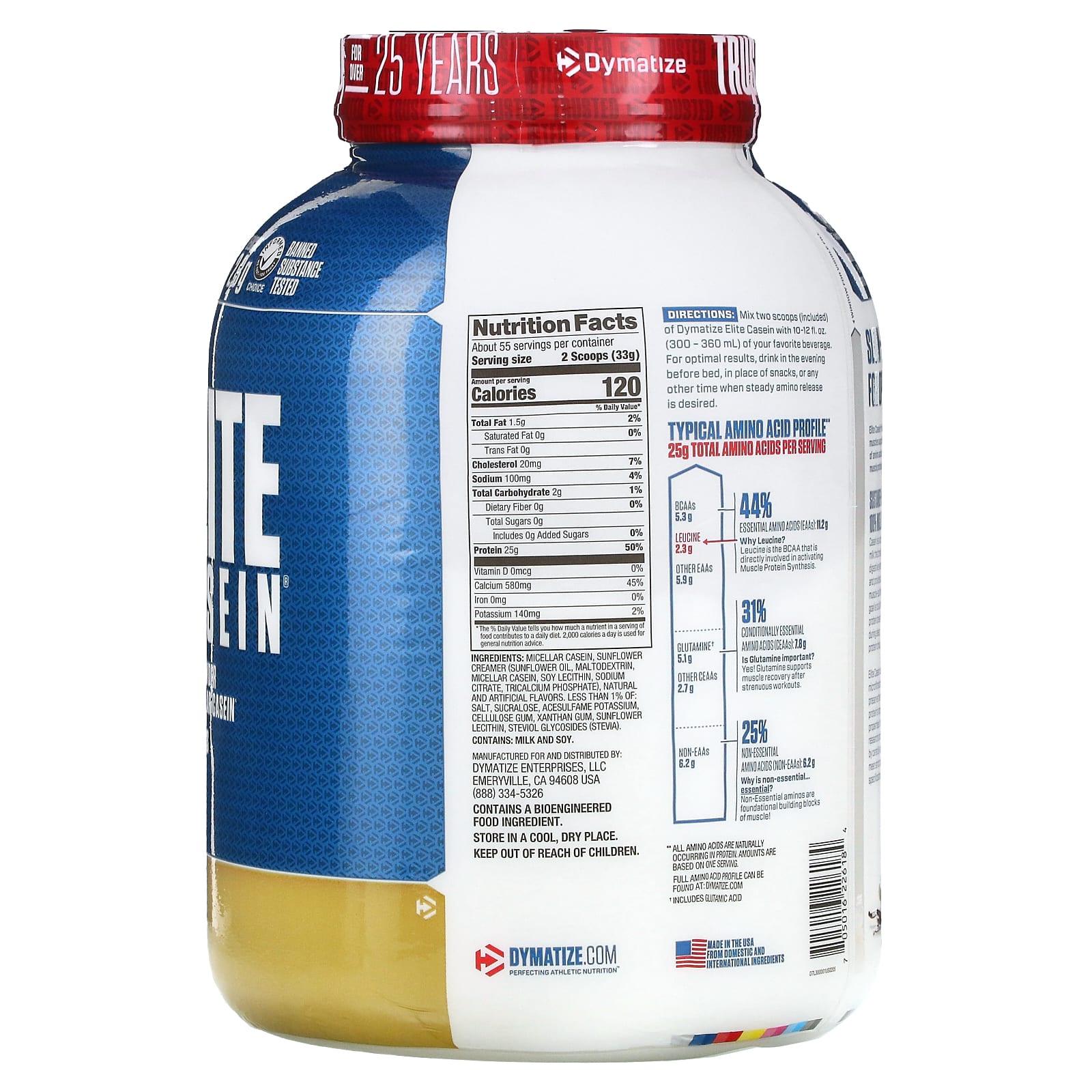 Dymatize Elite Casein Smooth Vanilla 4lb - Slow Release Protein - Image 2