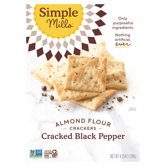 Simple Mills, Almond Flour Crackers, Cracked Black Pepper, 4.25 oz (120 g) - Image 1
