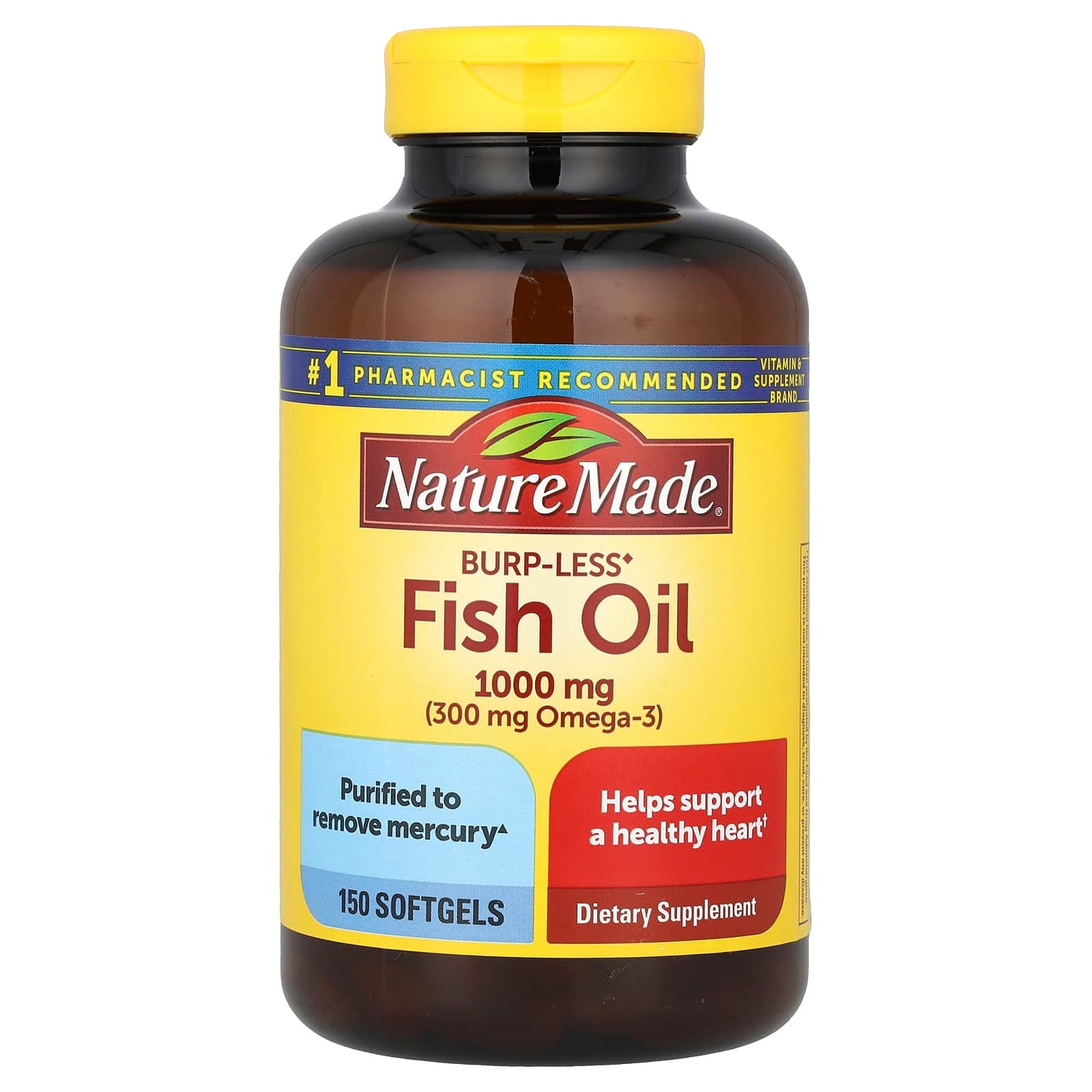 Nature Made, Fish Oil, Burp-Less, 1,000 mg, 150 Softgels - Image 1