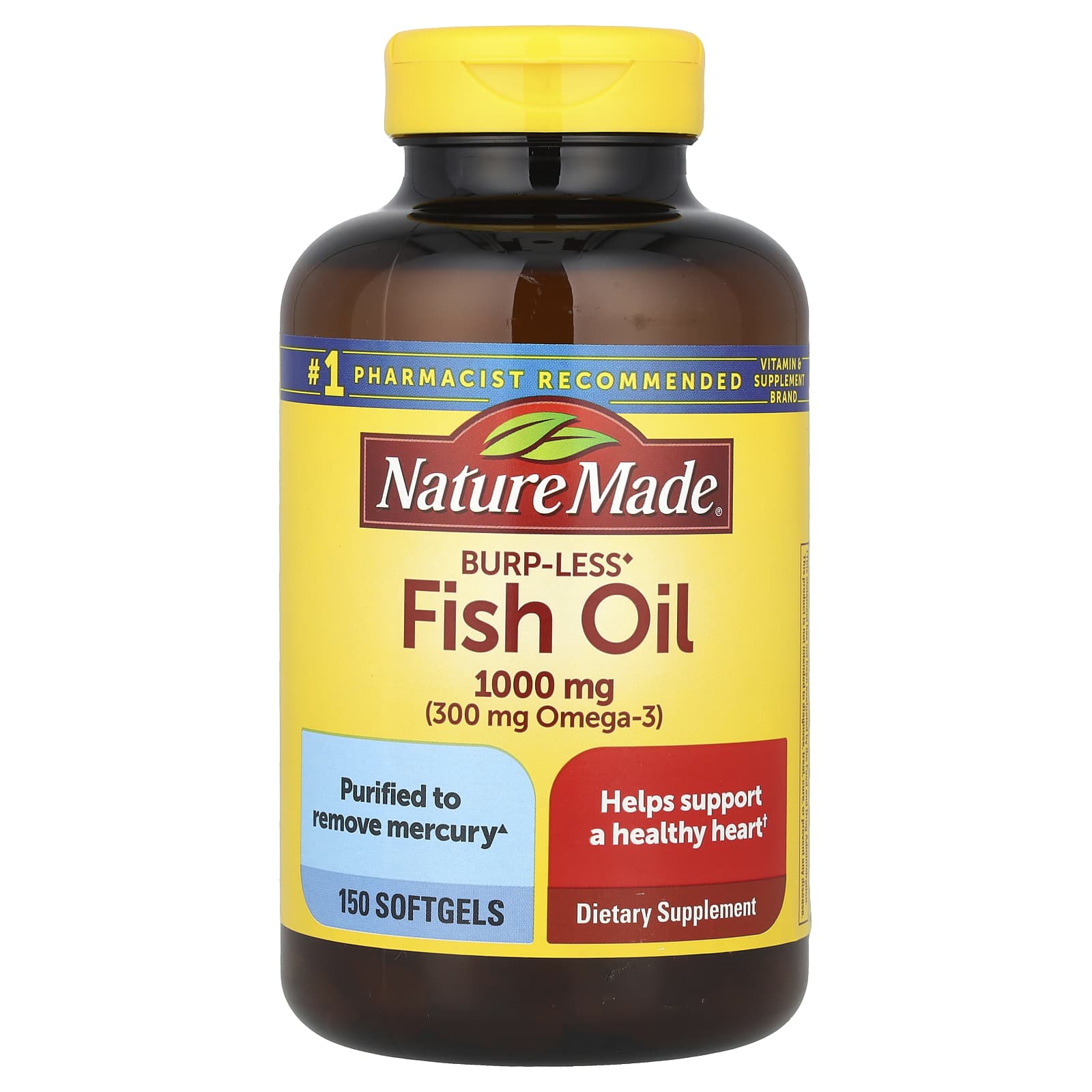 Nature Made, Fish Oil, Burp-Less, 1,000 mg, 150 Softgels - Image 1