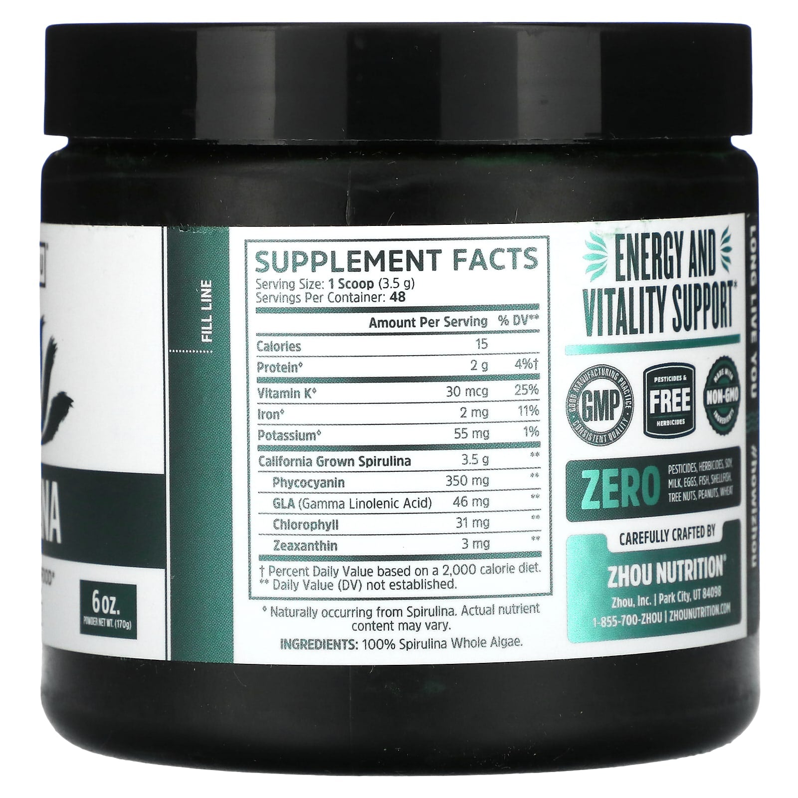 Zhou Nutrition, Spirulina, Longevity Superfood, 6 oz (170 g) - Image 2
