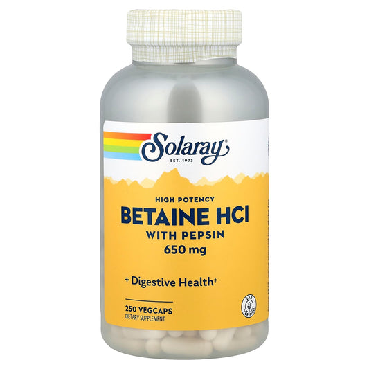 Solaray, Betaine HCl with Pepsin, High Potency, 250 VegCaps - Image 1