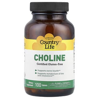 Country Life Choline Supplement, 266mg, 100 Tablets, Gluten-Free