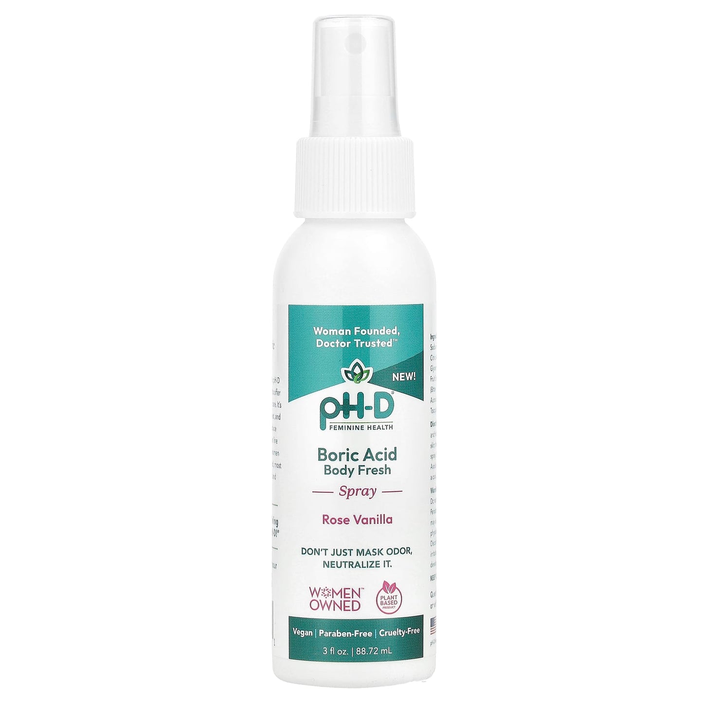 pH-D Feminine Health, Boric Acid, Body Fresh Spray, Rose Vanilla, 3 fl oz (88.72 ml) - Image 1