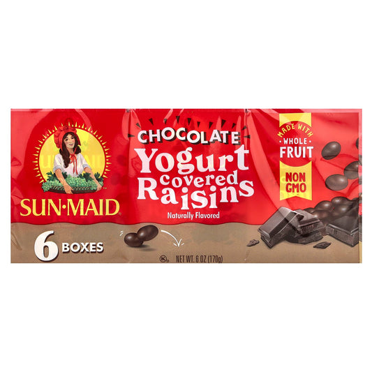 Sun-Maid, Yogurt Covered Raisins, Chocolate, 6 Boxes, 1 oz (28 g) Each - Image 1
