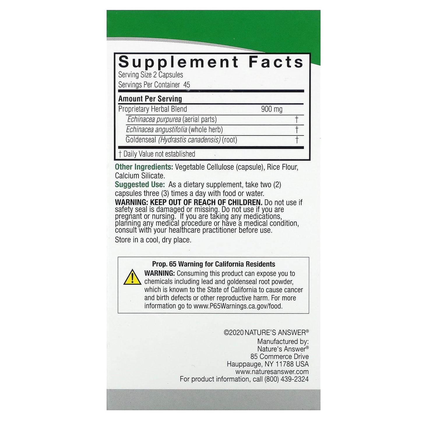 Nature's Answer, Echinacea & Goldenseal, 90 Vegetarian Capsules - Image 2