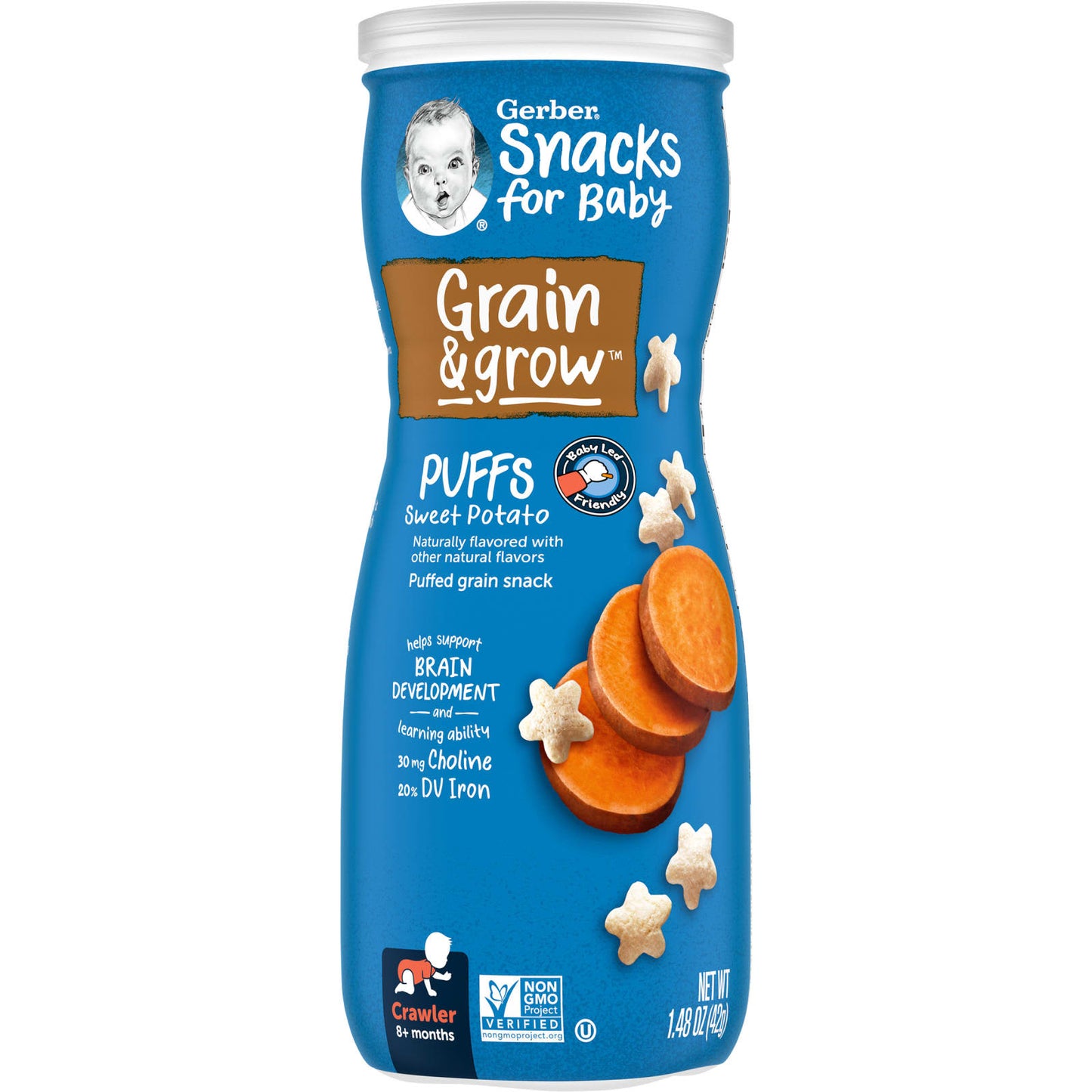 Gerber Grain & Grow Puffs, Sweet Potato, 8+ Months, Baby Snacks - Image 1