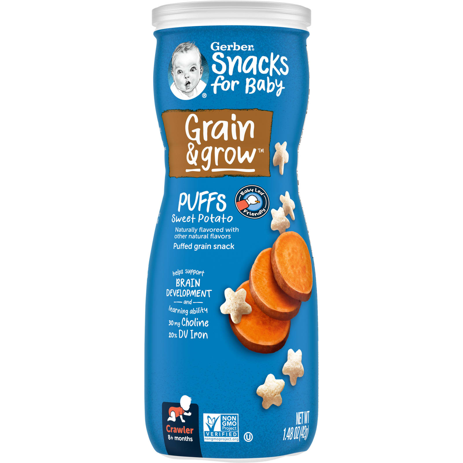 Gerber Grain & Grow Puffs, Sweet Potato, 8+ Months, Baby Snacks - Image 1