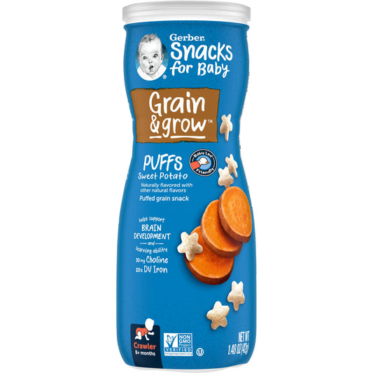 Gerber Grain & Grow Puffs, Sweet Potato, 8+ Months, Baby Snacks - Image 1
