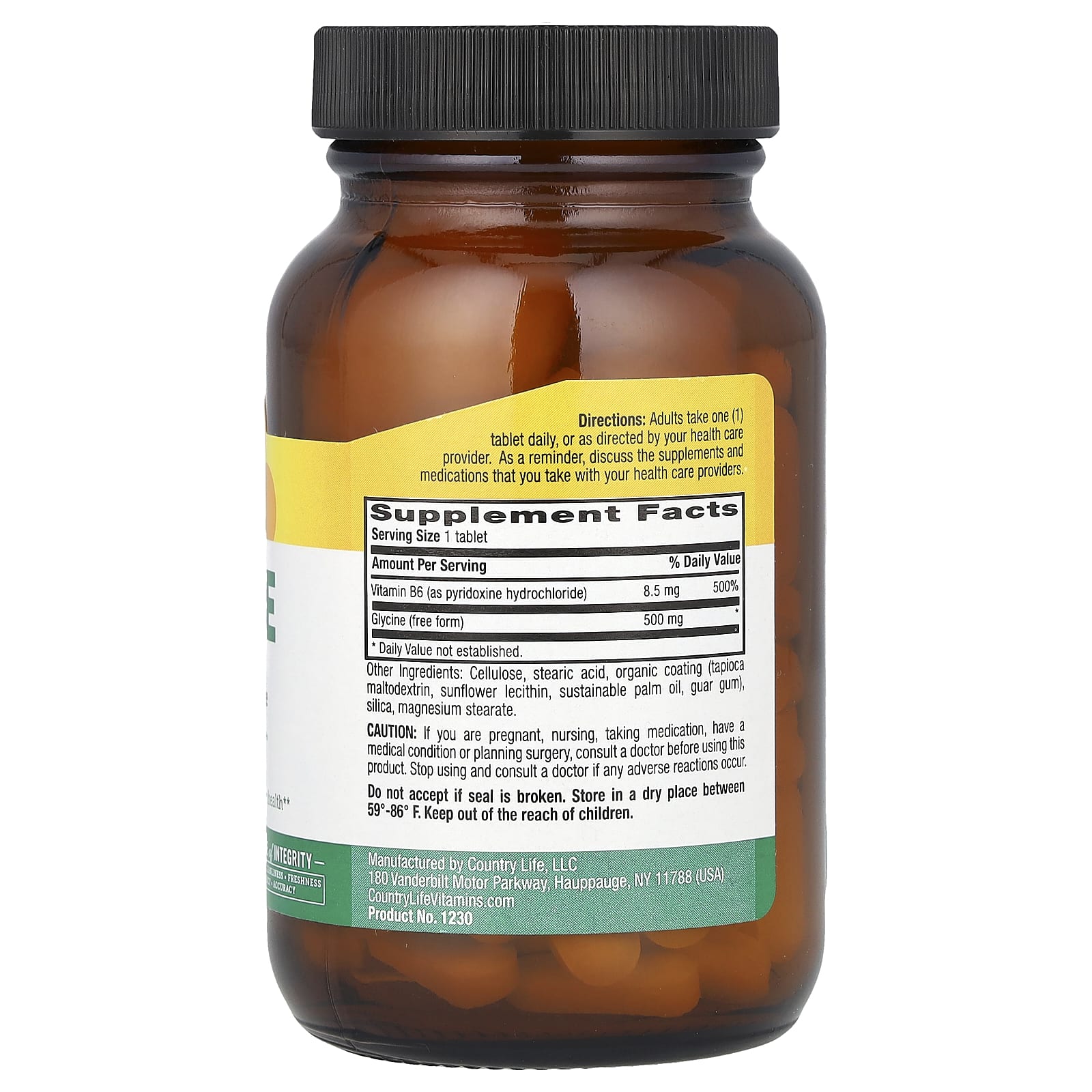 Country Life Glycine 500mg, 100 Tablets - Nervous System & Energy Support - Image 2