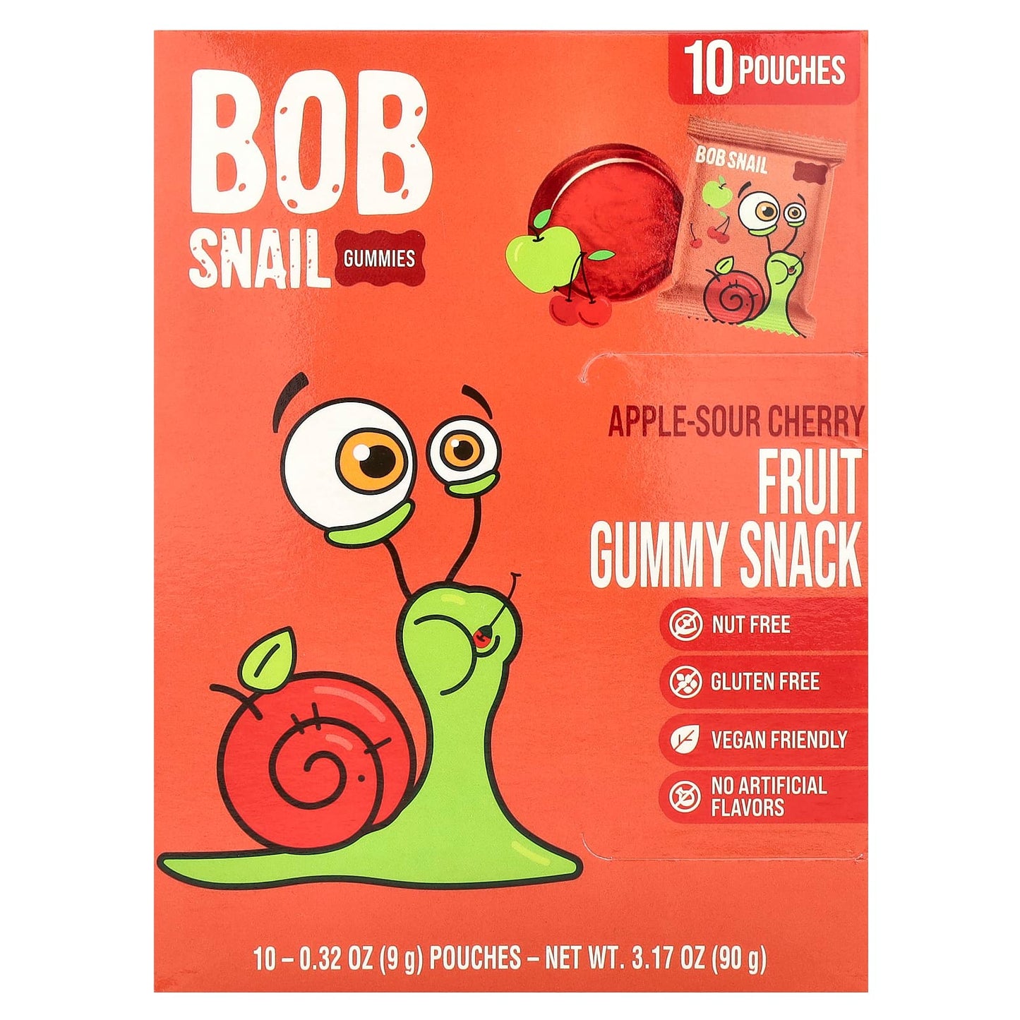 Bob Snail Fruit Gummy Snacks - Apple & Sour Cherry, Vegan & Gluten-Free, 10 Pouches - Image 1
