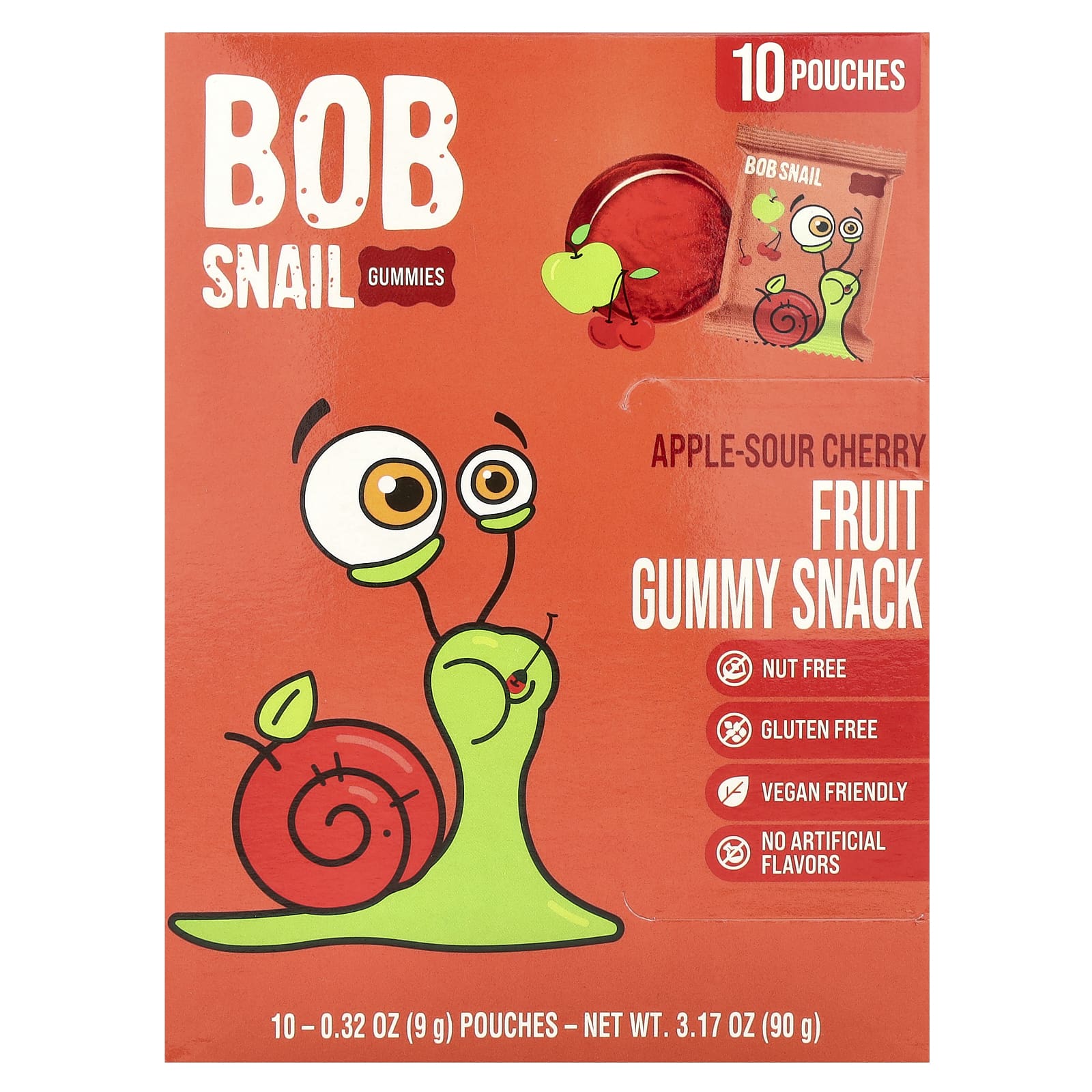 Bob Snail Fruit Gummy Snacks - Apple & Sour Cherry, Vegan & Gluten-Free, 10 Pouches - Image 1