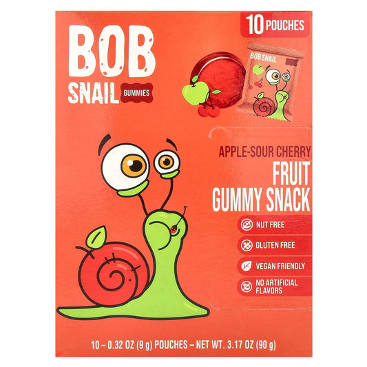 Bob Snail Fruit Gummy Snacks - Apple & Sour Cherry, Vegan & Gluten-Free, 10 Pouches - Image 1