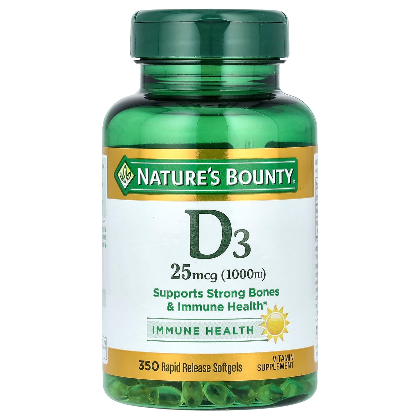 Nature's Bounty, D3, 25 mcg (1,000 IU), 350 Rapid Release Softgels - Image 1