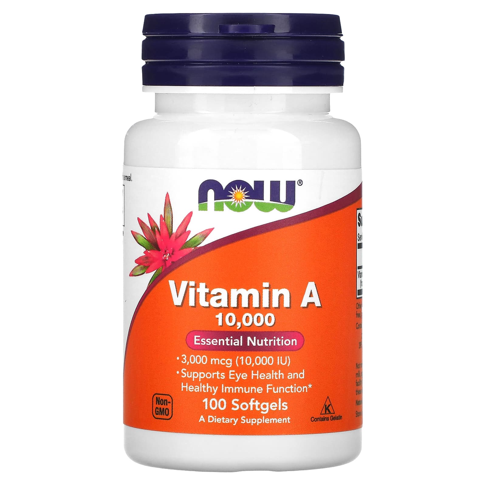 NOW Foods, Vitamin A, 3,000 mcg (10,000 IU), 100 Softgels - Image 1