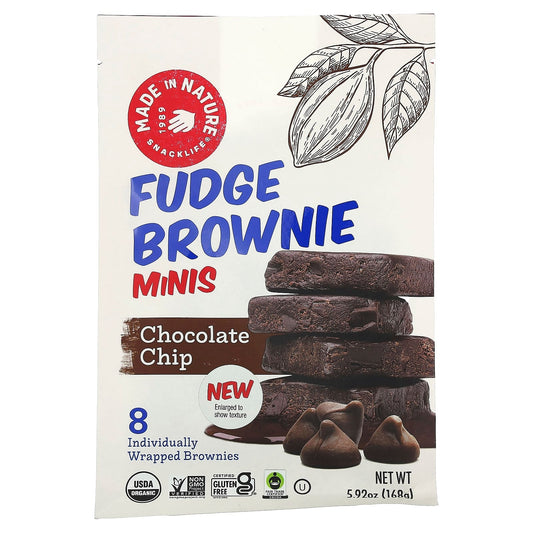 Made in Nature, Fudge Brownie Minis, Chocolate Chip, 8 Individually Wrapped Brownies, 5.92 oz (168 g) - Image 1