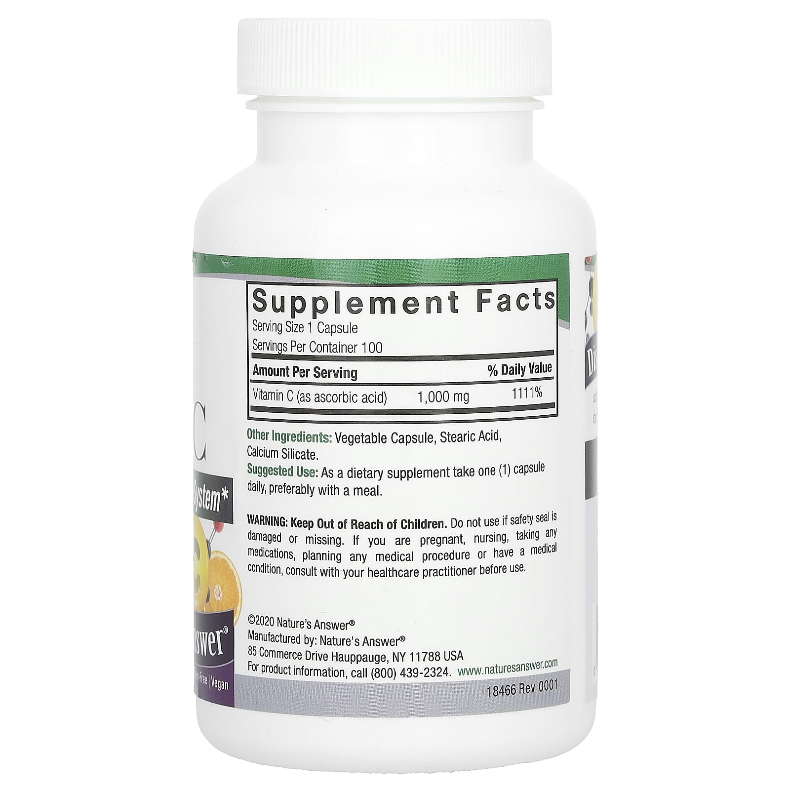 Nature's Answer, Vitamin C, 1,000 mg, 100 Vegetarian Capsules - Image 2