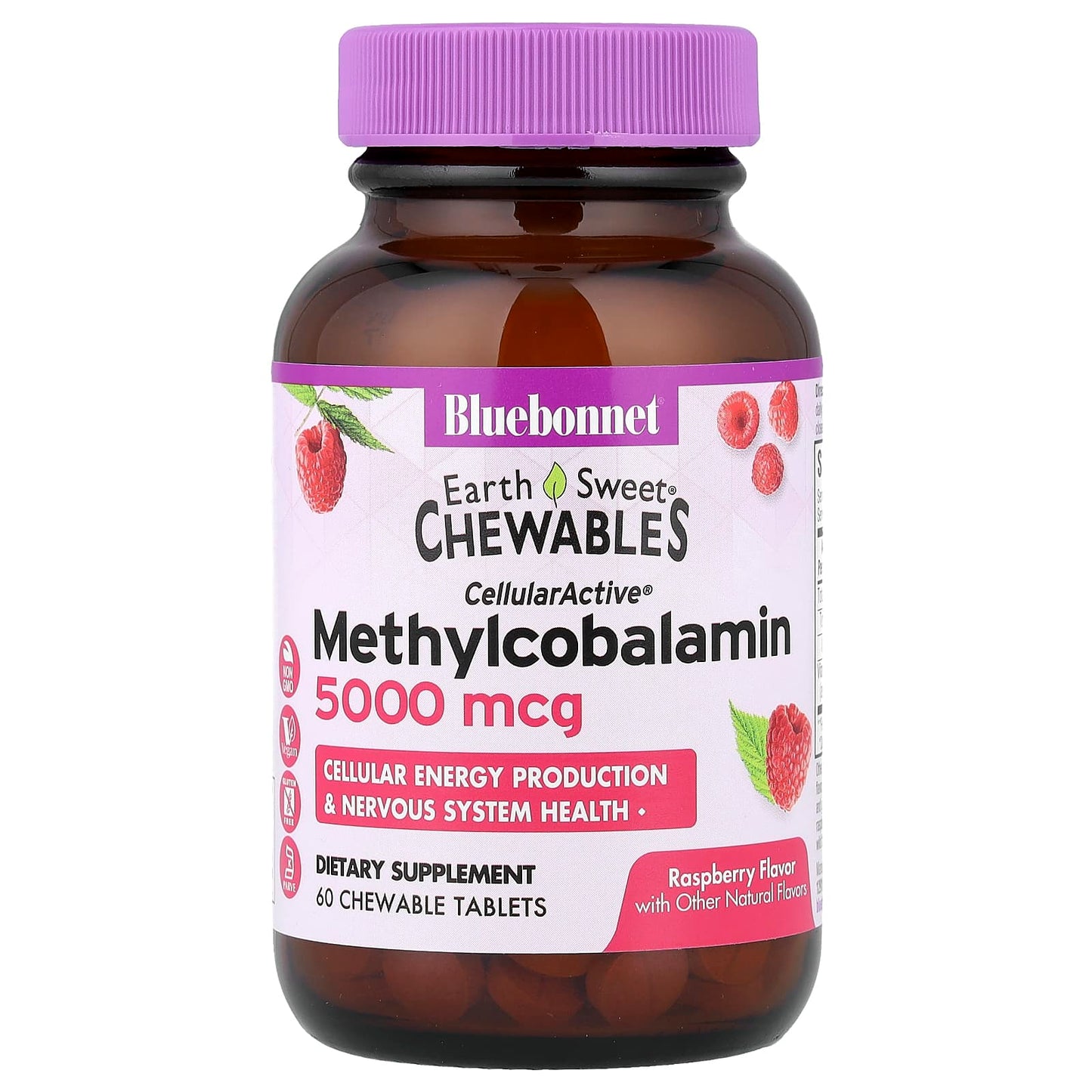 Bluebonnet Nutrition Earth Sweet Chewables Methylcobalamin 5000mcg Raspberry - Image 1