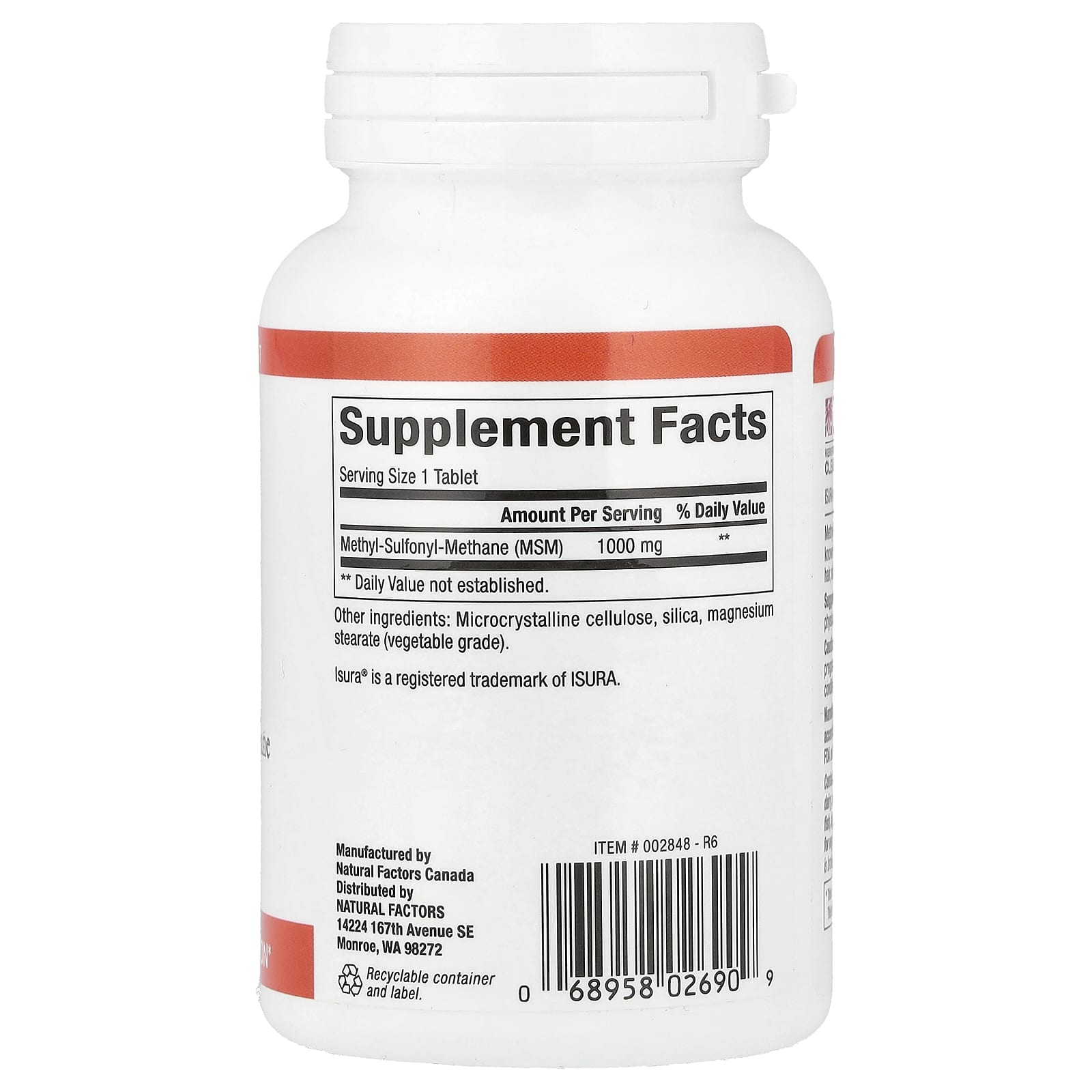 Natural Factors, MSM, 1,000 mg, 90 Tablets - Image 2
