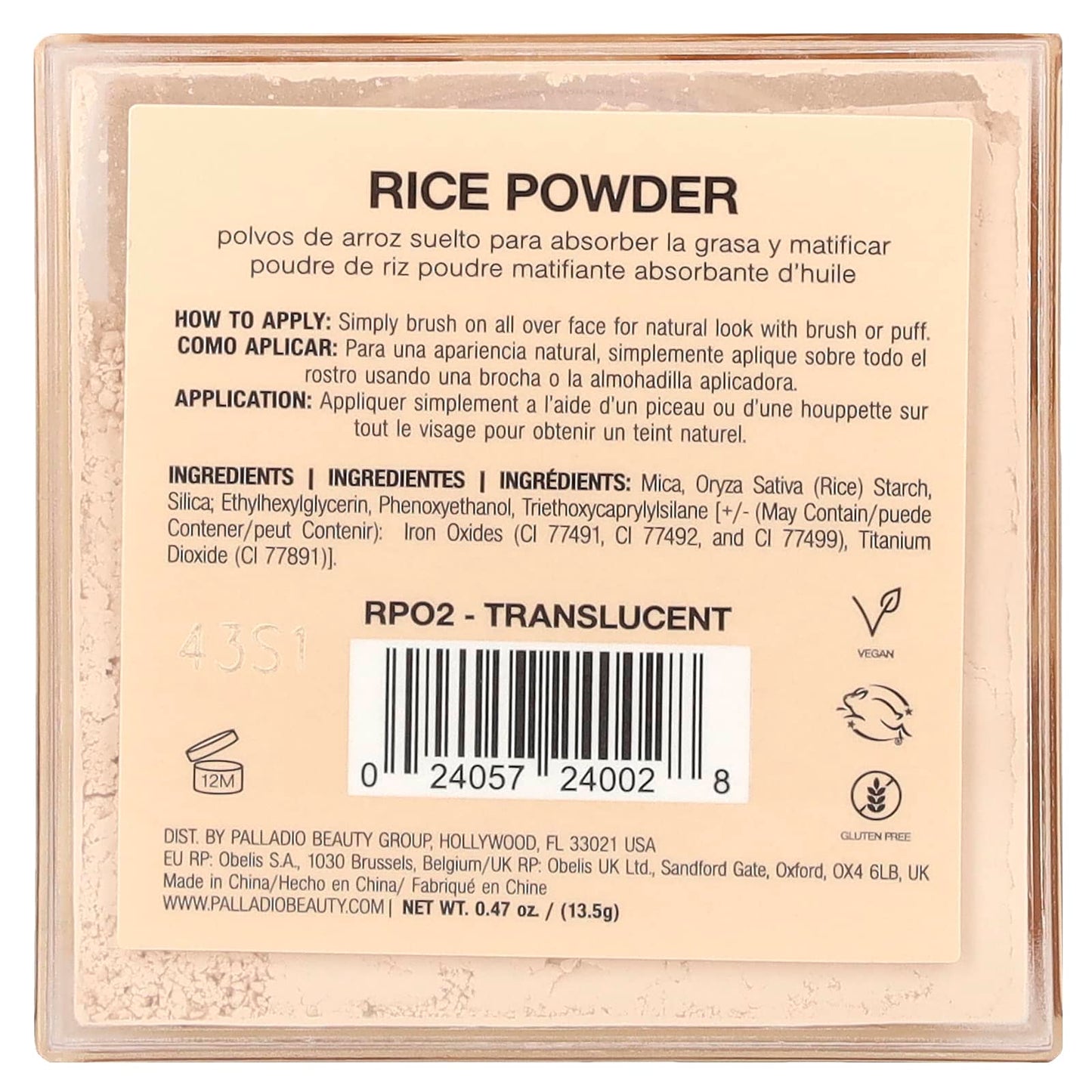 Palladio, Rice Powder, Translucent RPO2, 0.47 oz (13.5 g) - Image 2