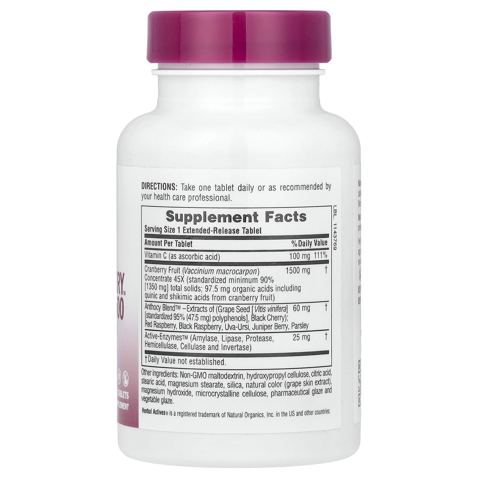 NaturesPlus, Herbal Actives, Ultra Cranberry™ 1500, 30 Tablets - Image 2
