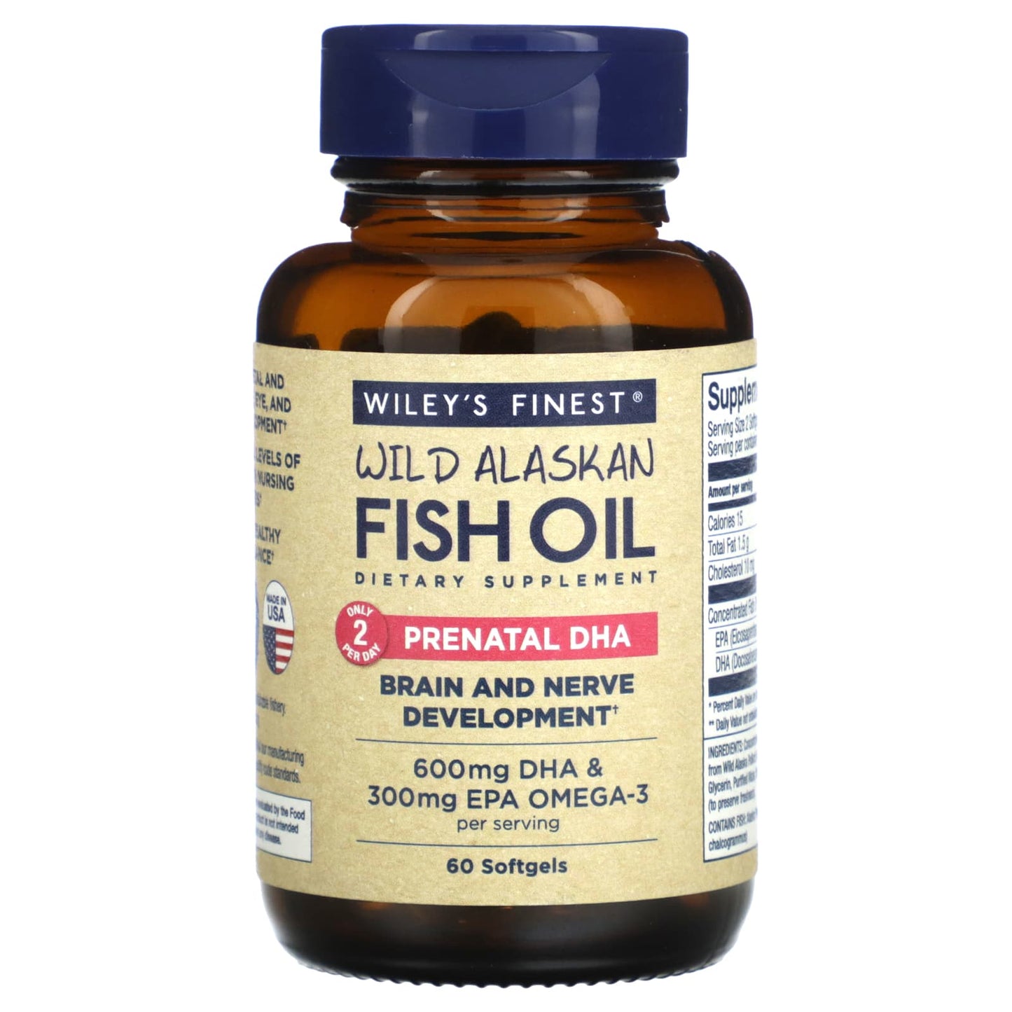 Wiley's Finest, Wild Alaskan Fish Oil, Prenatal DHA, 60 Softgels - Image 1