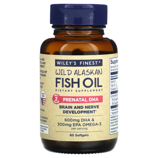 Wiley's Finest, Wild Alaskan Fish Oil, Prenatal DHA, 60 Softgels - Image 1