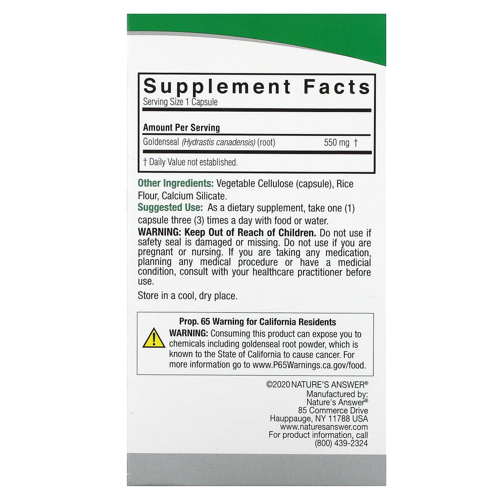 Nature's Answer, Goldenseal Root, 550 mg, 50 Vegetarian Capsules - Image 2