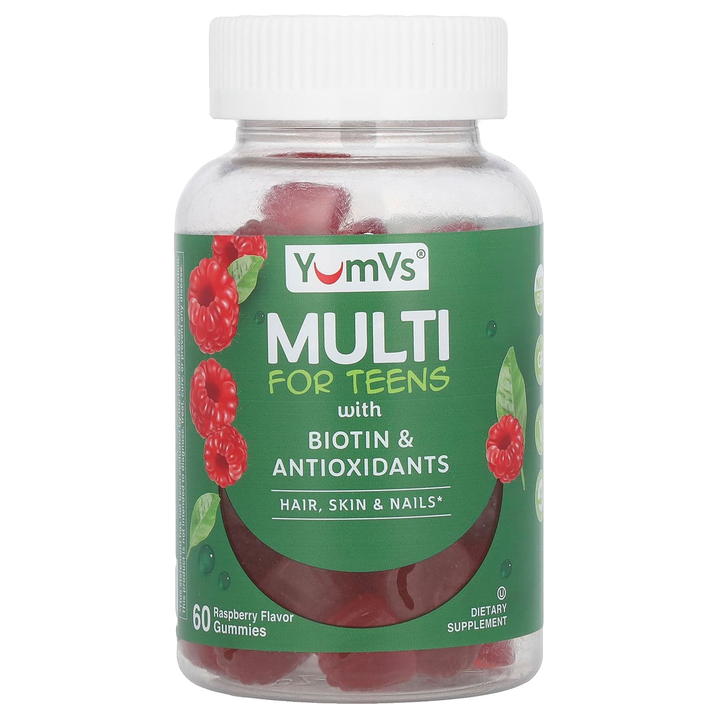 YumVs, Multi For Teens Gummies with Biotin & Antioxidants, Raspberry, 60 Gummies - Image 1