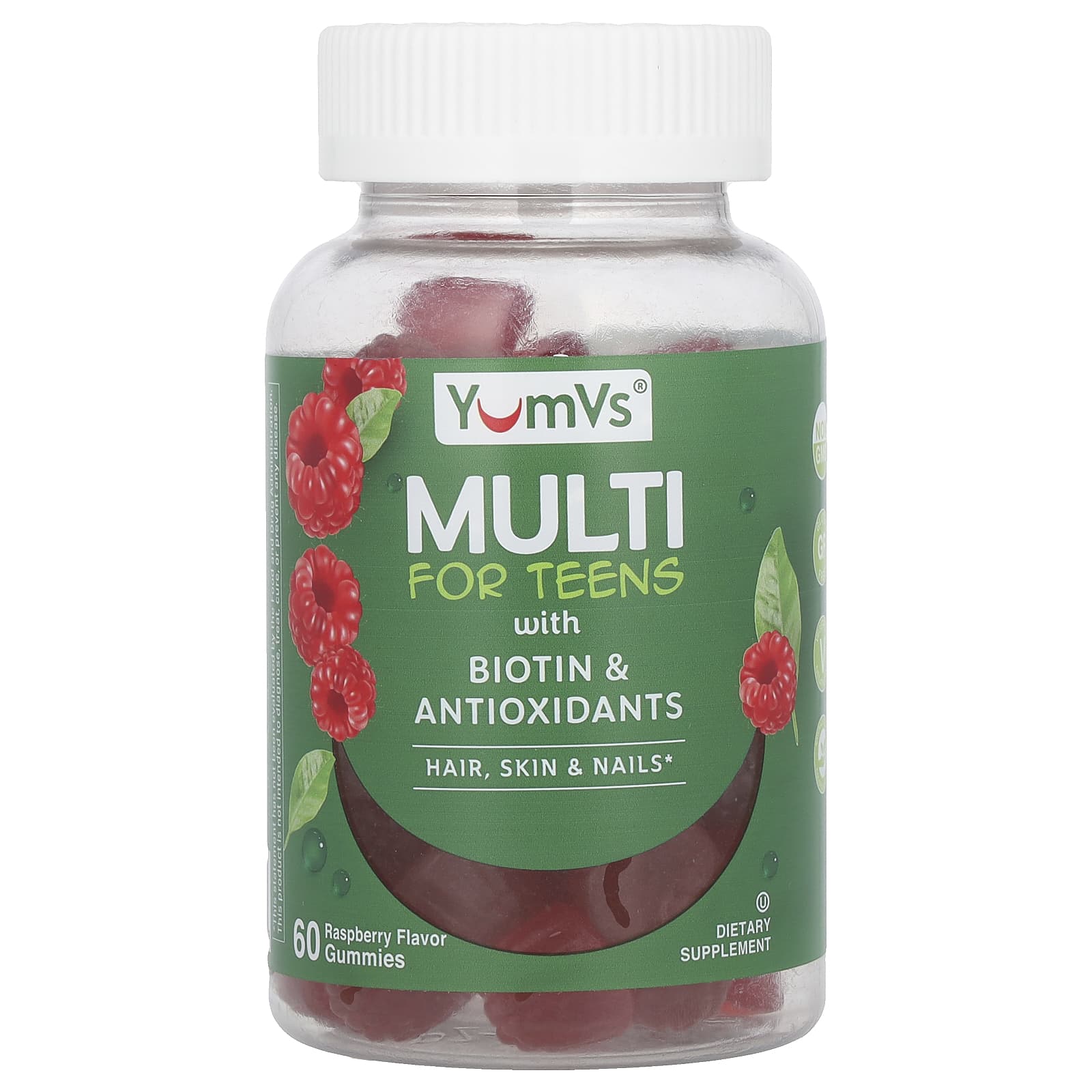 YumVs, Multi For Teens Gummies with Biotin & Antioxidants, Raspberry, 60 Gummies - Image 1