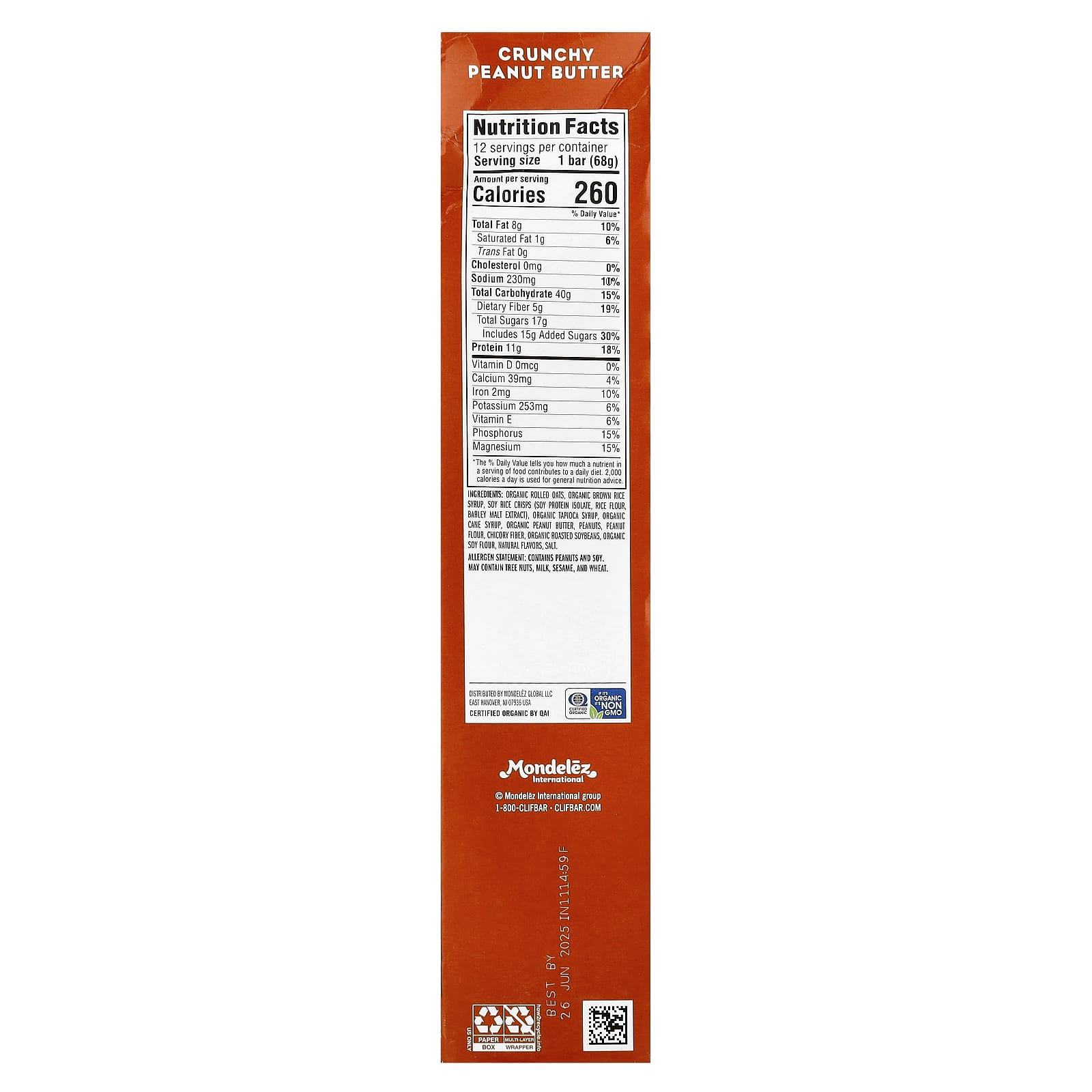 Clif Bar, Organic Energy Bar with Peanut Butter, 12 Count - Image 2
