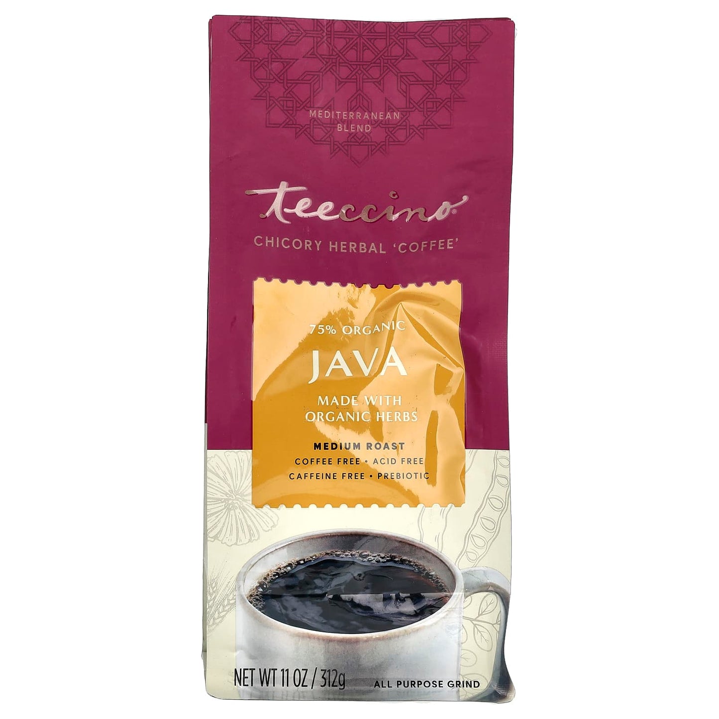 Teeccino, Chicory Herbal Coffee, Java, Medium Roast, Caffeine Free, 11 oz (312 g) - Image 1