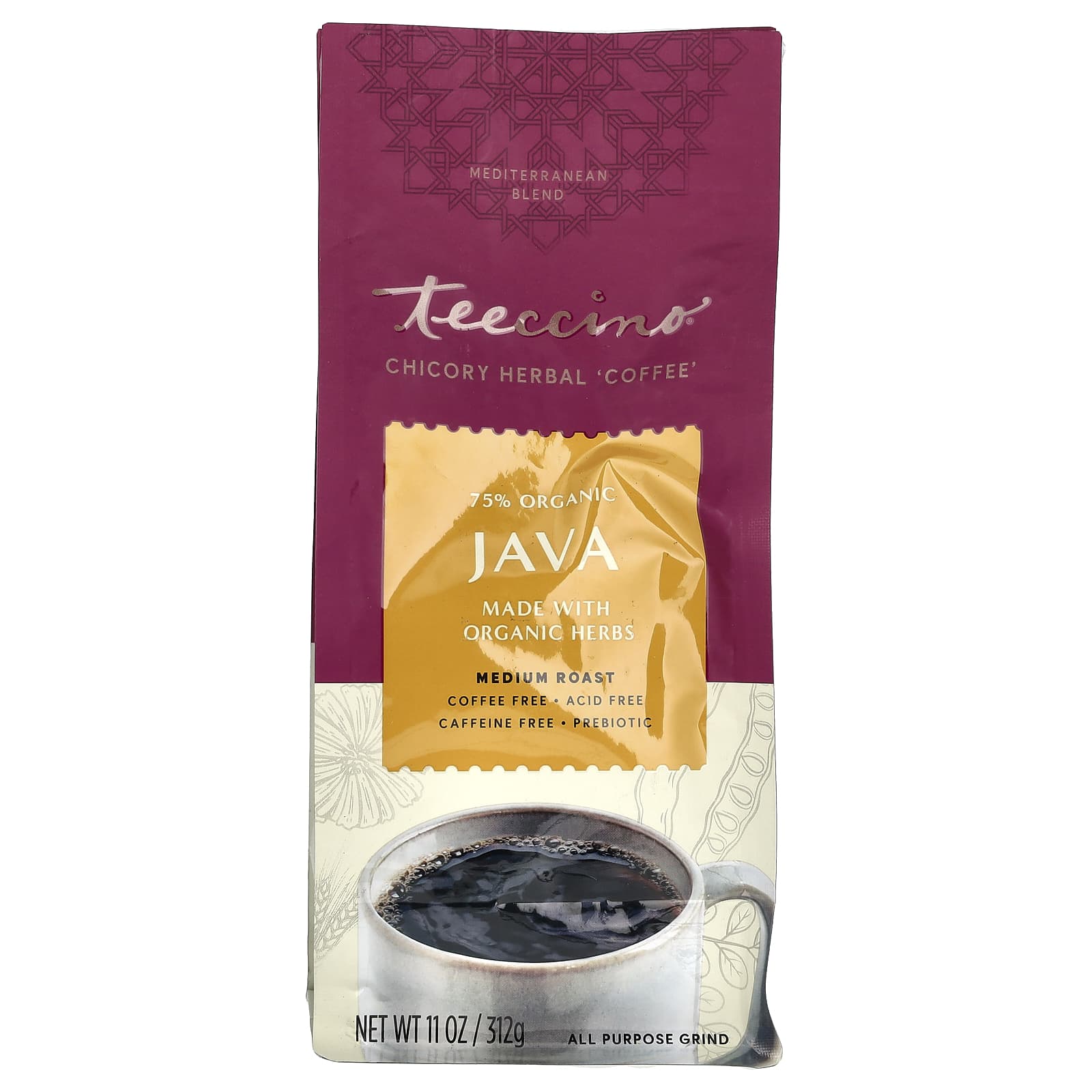 Teeccino, Chicory Herbal Coffee, Java, Medium Roast, Caffeine Free, 11 oz (312 g) - Image 1