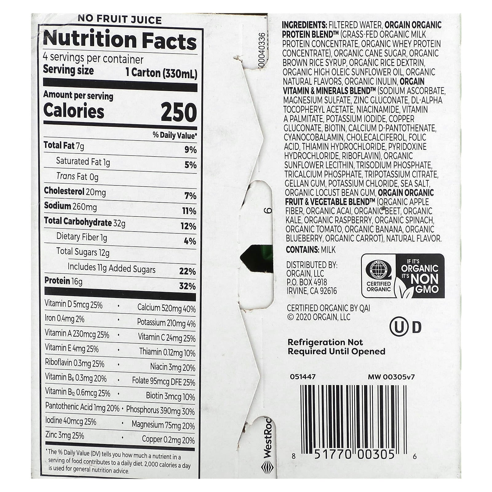 Orgain, Organic Nutrition, Nutritional Shake, Iced Cafe Mocha, 4 Pack, 11 fl oz (330 ml) Each - Image 2