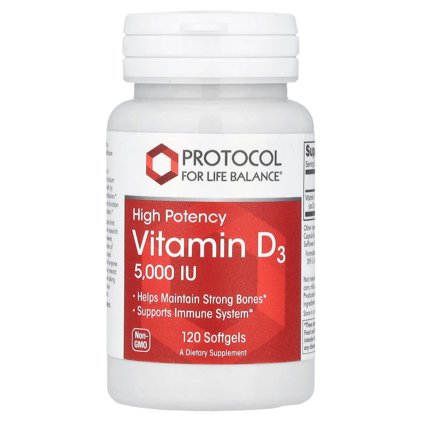 Protocol for Life Balance, Vitamin D3, High Potency, 5,000 IU, 120 Softgels - Image 1